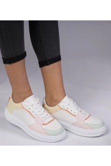 Balti-Geltonos Spalvos Sportinio stiliaus Sneakers Stiliaus Su ekoskóry Lavilia