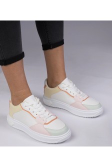 Balti-Geltonos Spalvos Sportinio stiliaus Sneakers Stiliaus Su ekoskóry Lavilia