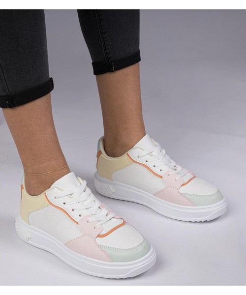 Balti-Geltonos Spalvos Sportinio stiliaus Sneakers Stiliaus Su ekoskóry Lavilia