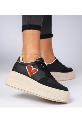 Juodi Sneakers Stiliaus Moteriški Su brokatowym serduszkiem Laira