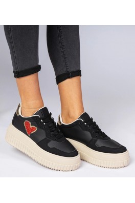 Juodi Sneakers Stiliaus Moteriški Su brokatowym serduszkiem Laira