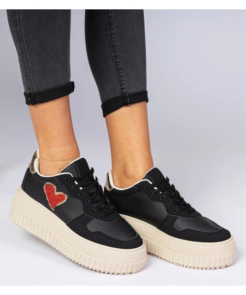 Juodi Sneakers Stiliaus Moteriški Su brokatowym serduszkiem Laira
