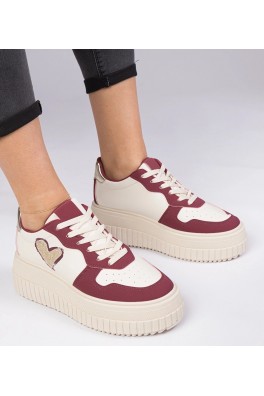 Bordowe Sneakers Stiliaus Moteriški Su brokatowym serduszkiem Laira