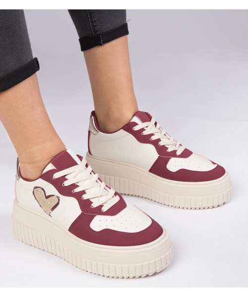 Bordowe Sneakers Stiliaus Moteriški Su brokatowym serduszkiem Laira