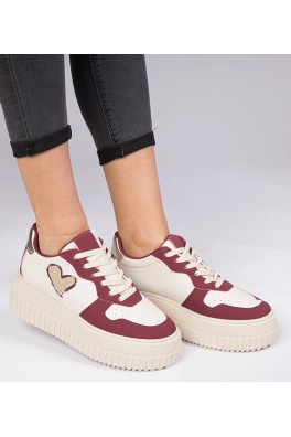 Bordowe Sneakers Stiliaus Moteriški Su brokatowym serduszkiem Laira
