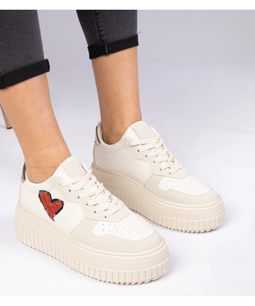 Smėlio Spalvos Sneakers Stiliaus Moteriški Su brokatowym serduszkiem Laira