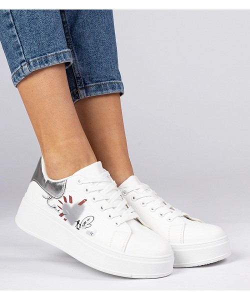 Moteriškos baltos ir sidabrinės spalvos margintos sportinės basutės "Zelinda