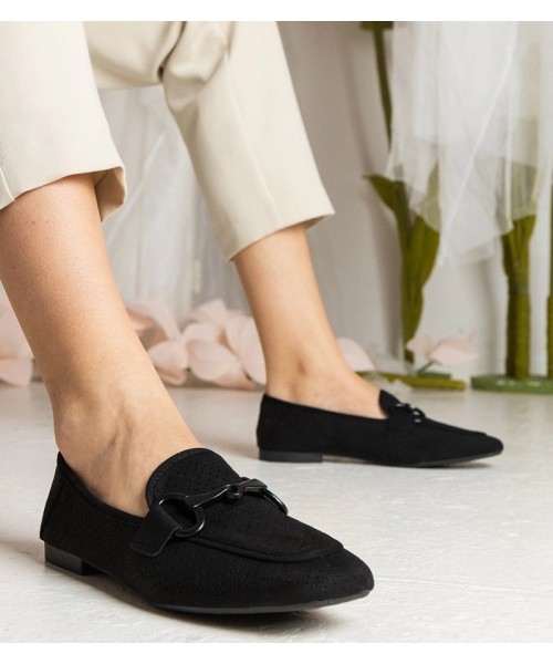 Juodi moteriški ažūriniai mokasinai su Mensory puošyba