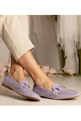 Violetinės Spalvos Moteriški Mokasinų stiliaus Ažūriniai Su Ornamentais Mensory