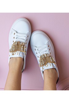 Balti-Juodi Sneakers Stiliaus papuošti motylkiem Su Kūbiniais Cirkoniais Kariba
