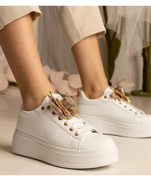 Balti Sneakers Stiliaus papuošti motylkiem Su Kūbiniais Cirkoniais Kariba Balti Sneakers Stiliaus papuošti motylkiem Su Kūbiniais Cirkoniais Kariba