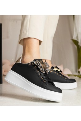 Juodi Sneakers Stiliaus papuošti motylkiem Su Kūbiniais Cirkoniais Kariba