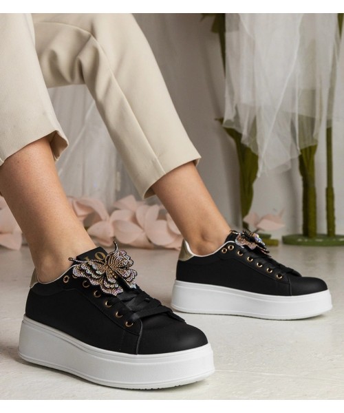 Juodi Sneakers Stiliaus papuošti motylkiem Su Kūbiniais Cirkoniais Kariba Juodi Sneakers Stiliaus papuošti motylkiem Su Kūbiniais Cirkoniais Kariba
