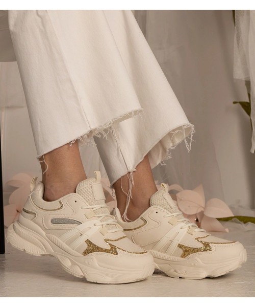 Smėlio Spalvos Sneakers Stiliaus Moteriški Sportinio stiliaus Su Blizgučiais Maleda