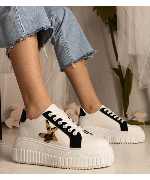 Balti-Juodi Sneakers Stiliaus papuošti Blizgučiais i gwiazdką Taleda Balti-Juodi Sneakers Stiliaus papuošti Blizgučiais i gwiazdką Taleda