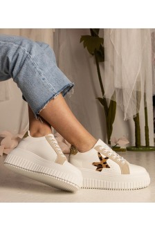 Balti-Smėlio Spalvos Sneakers Stiliaus papuošti Blizgučiais i gwiazdką Taleda
