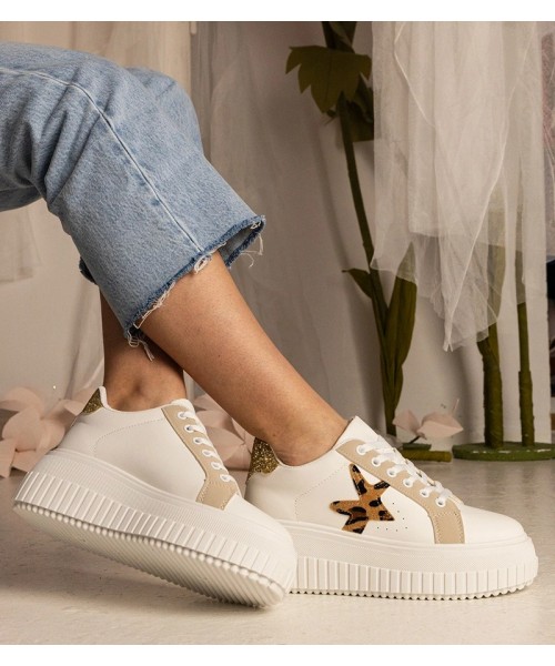 Balti-Smėlio Spalvos Sneakers Stiliaus papuošti Blizgučiais i gwiazdką Taleda Balti-Smėlio Spalvos Sneakers Stiliaus papuošti Blizgučiais i gwiazdką Taleda