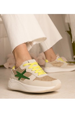 Smėlio Spalvos Sneakers Stiliaus Moteriški Sportinio stiliaus Su Blizgučiais Kaletti