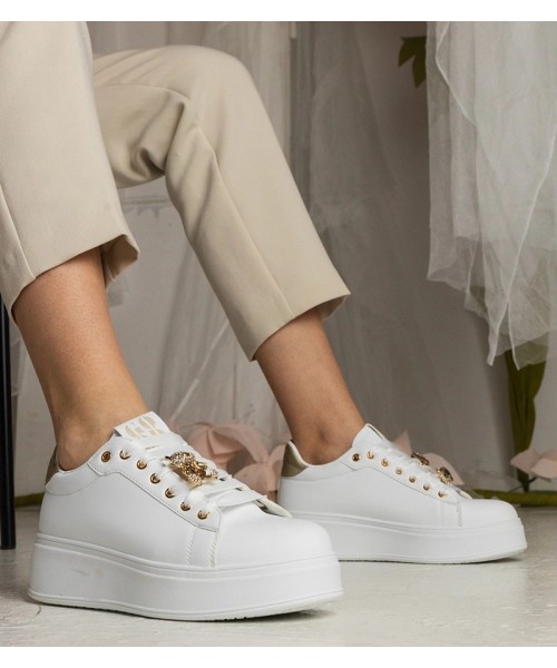 Balti-Auksiniai Sneakers Stiliaus Moteriški papuošti kamieniami Sarena Balti-Auksiniai Sneakers Stiliaus Moteriški papuošti kamieniami Sarena