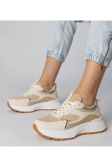 Smėlio Spalvos Sneakers Stiliaus Sportinio stiliaus Su plecioną Intarpais Berlisa