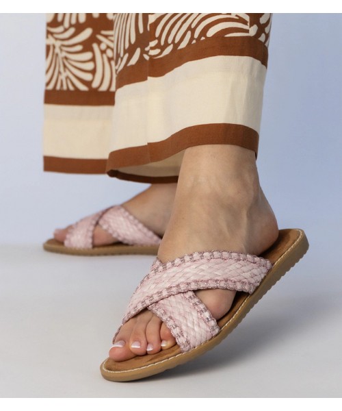 Rožinės Ellinara pintos moteriškos šlepetės