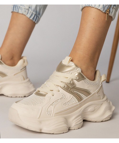 Smėlio spalvos moteriški sportiniai bateliai su auksiniais intarpais Sandra