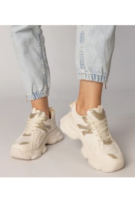 Smėlio Spalvos Sneakers Stiliaus Moteriški Sportinio stiliaus Su Auksinės Spalvos Intarpais Sandra