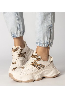 Smėlio Spalvos Sneakers Stiliaus Moteriški Sportinio stiliaus Su panterkową Intarpais Sandra