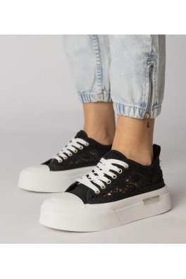 Juodi Sportinio stiliaus Sneakers Stiliaus Moteriški Ažūriniai Runna