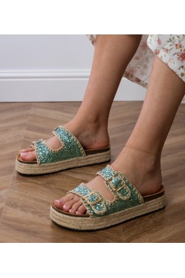 Žalios spalvos Šlepetės espadryle brokatowe Su klamerkami Induri