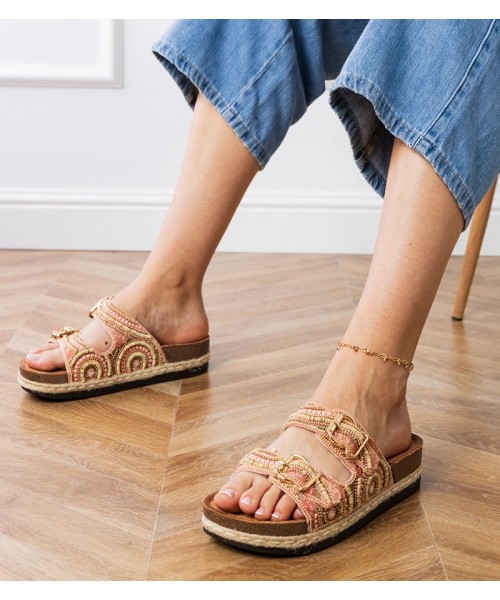 Rausvos etninės šlepetės su sagtimis "Zebrina