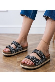 Juodos Spalvos Šlepetės etniczne Su klamrami su paskach Zebrina