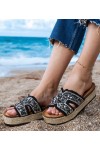 Juodos Spalvos Šlepetės espadryle Su Cirkoniais i kamykami Najros Juodos Spalvos Šlepetės espadryle Su Cirkoniais i kamykami Najros