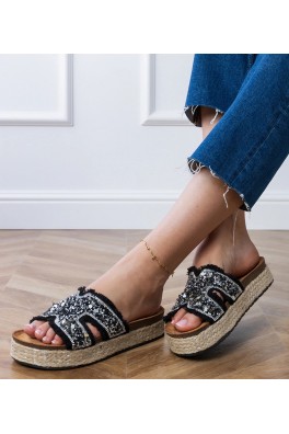 Juodos Spalvos Šlepetės espadryle Su Cirkoniais i kamykami Najros
