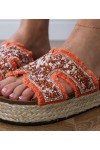 Oranžinės Spalvos Šlepetės espadryle Su Cirkoniais i kamykami Najros Oranžinės Spalvos Šlepetės espadryle Su Cirkoniais i kamykami Najros
