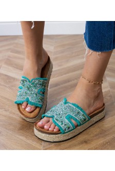 Žalios espadrilinės šlepetės su cirkonais ir akmenimis Najros