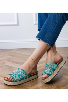 Žalios spalvos Šlepetės espadryle Su Cirkoniais i kamykami Najros