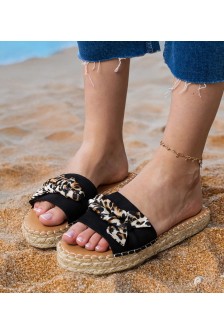 Juodos Spalvos Šlepetės espadryle Su Kaspinėliu Kartis