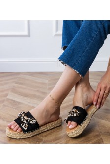 Juodos Spalvos Šlepetės espadryle Su Kaspinėliu Kartis