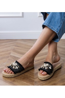 Juodos Spalvos Šlepetės espadryle Pintos Su muszelkami Morsa