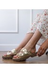 Aukso Spalvos Šlepetės Plokščio pado Su klamrami su paskach Liluna Aukso Spalvos Šlepetės Plokščio pado Su klamrami su paskach Liluna