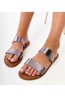 Pilkos moteriškos šlepetės su dirželiais Fariza