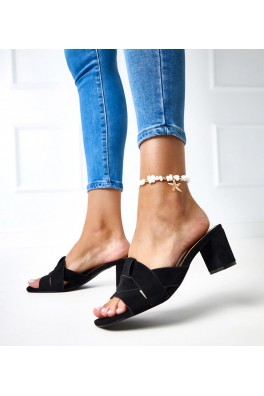 "Risana" juodos klasikinės ecosuede šlepetės su kulniuku