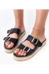 Juodos Spalvos Šlepetės espadryle Su klamrami Kasina Juodos Spalvos Šlepetės espadryle Su klamrami Kasina