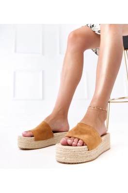 Rudos espadrilinės šlepetės su platforma Klody