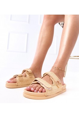 Rudos megztos šlepetės su reguliuojamais dirželiais Kliris