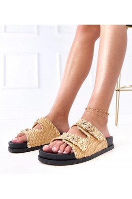 Rudos pintos šlepetės su "Sameli" sagtimis