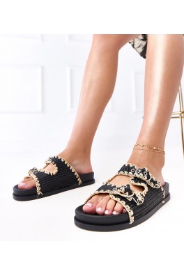 Juodos pintos šlepetės su "Sameli" sagtimis