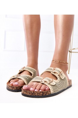 Žalios megztos šlepetės ant kamštinio pado iš Lavreta