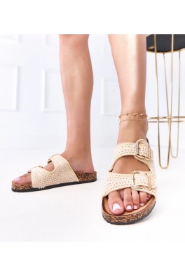 Smėlio spalvos megztos šlepetės su kamštiniu padu Lavreta